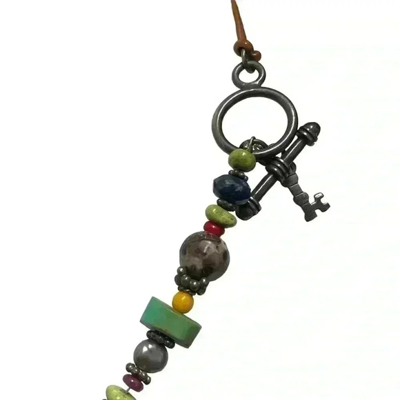 Bohemian Around the World .925 Leather Precious Stone Necklace - Picture 5 of 11